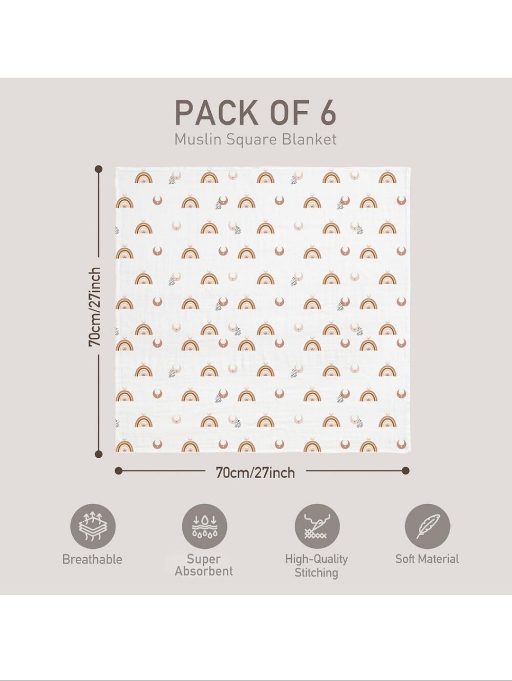 NEW GLLQUEN Baby Boy Girl Muslin Blankets-6 Pack~Gender Neutral Sun Rainbow Moon - Picture 6 of 7